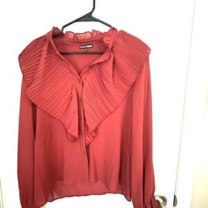 Fashion Nova red Pleated Ruffled Bib Collar Blouse